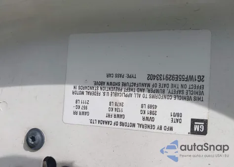 2002 Chevrolet Impala z USA, uszkodzony, nr VIN 2G1WF55E929133402